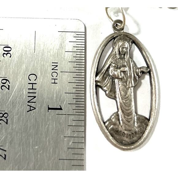 Medjugorje Virgin Mary Necklace Wood Beads Catholic Pendant from Apparition Site - Picture 3 of 7